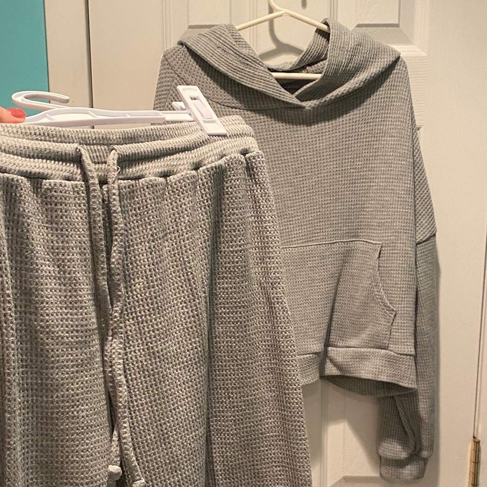 Cozy Gray Waffle Knit Hoodie